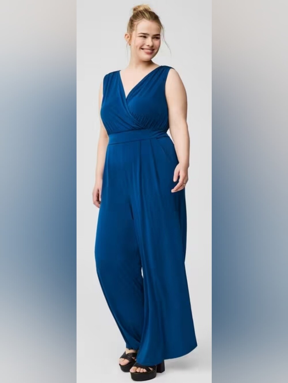 NWT Torrid Studio Knit Surplice Tie Back Jumpsuit Size 3 / 3X Blue
